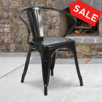 Flash Furniture CH-31270-BK-GG Black Metal Indoor-Outdoor Chair with Arms